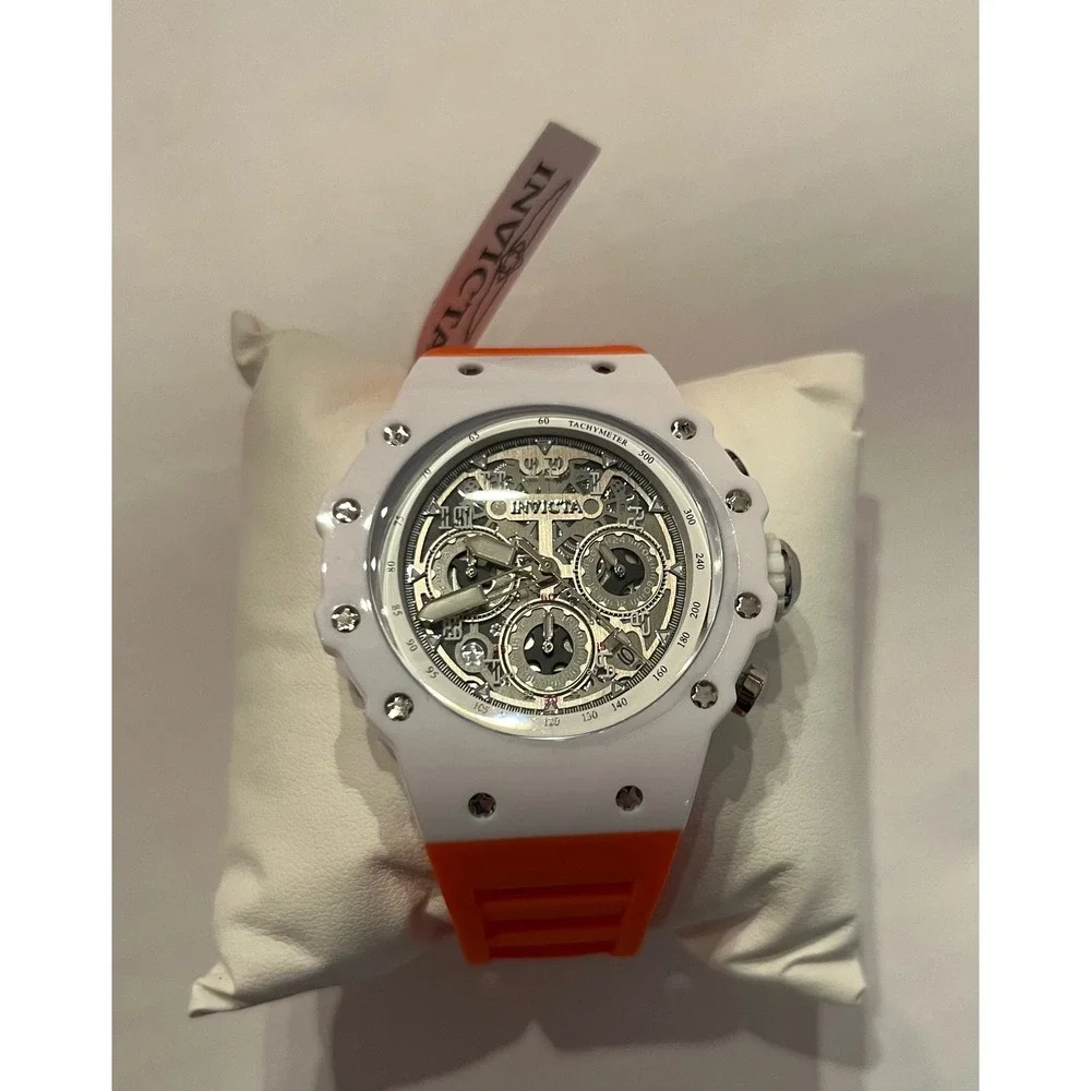 Invicta Racing Vaulthan 44 mm Orange Silicone Chronograph Black Dial Watch 69672